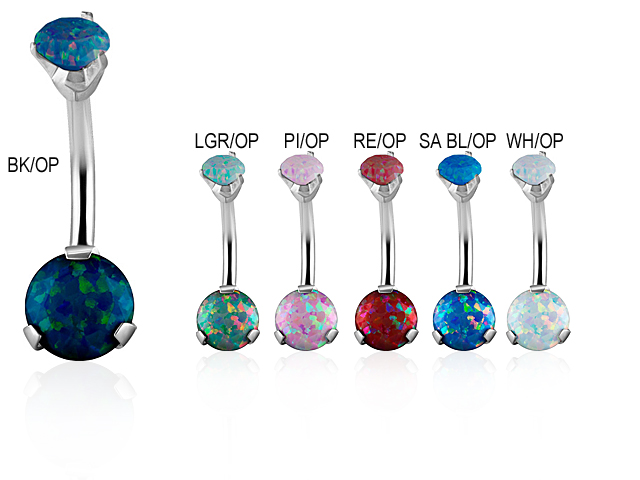 SS316L DOUBLE JEWELLED 6/4MM OPAL BANANA (DIAMOND CUT/PRONG SET)