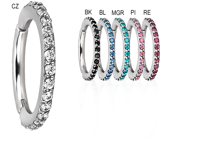 SS316L JEWELLED HINGED RING SET W. SWAROVSKI® ZIRCONIA (1.2x5,6,
