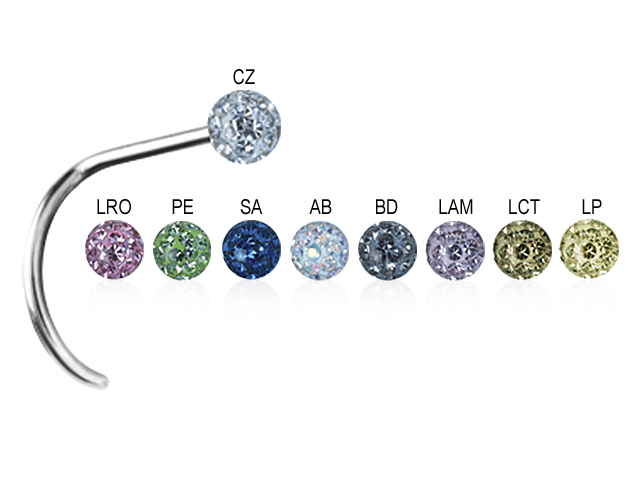 SS316L CRYSTAL BALL 2.5MM NOSESTUDS (GLOSS FINISH) - PIGTAIL