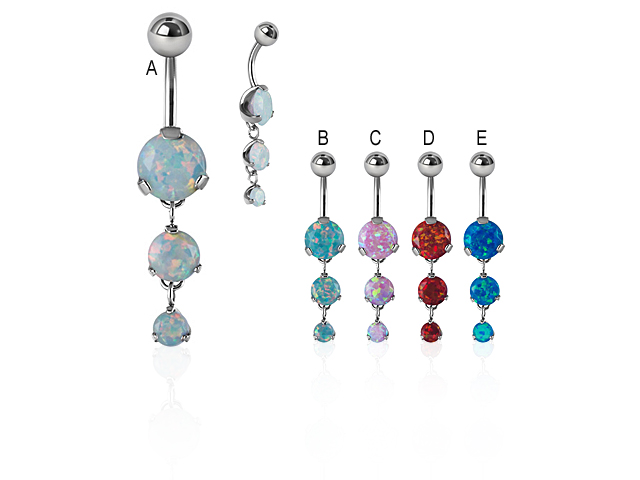 SS316L BANANA WITH DANGLE ROUND OPAL STONE (PRONG SET 8-6-4MM)