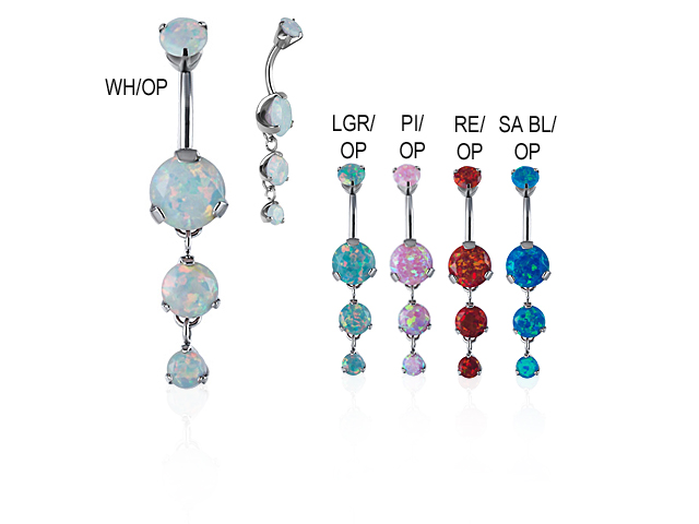 SS316L DOUBLE JEWELLED 8+6+4 MM OPAL BANANA (DIAMOND CUT/PRONG S