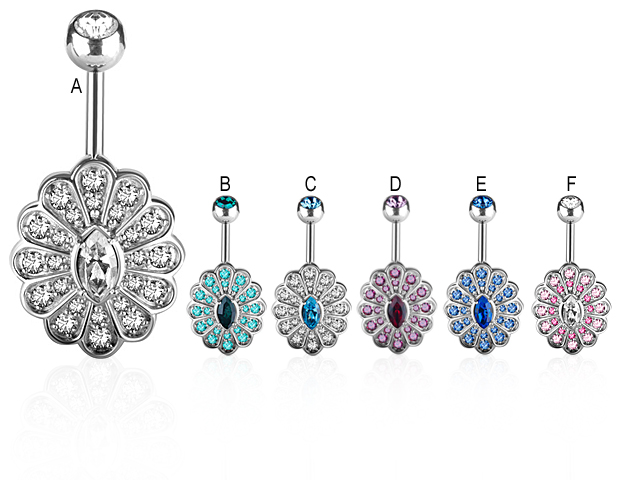 TITANIUM FLOWER BANANA SET WITH SWAROVSKI® ZIRCONIA & CRYSTAL