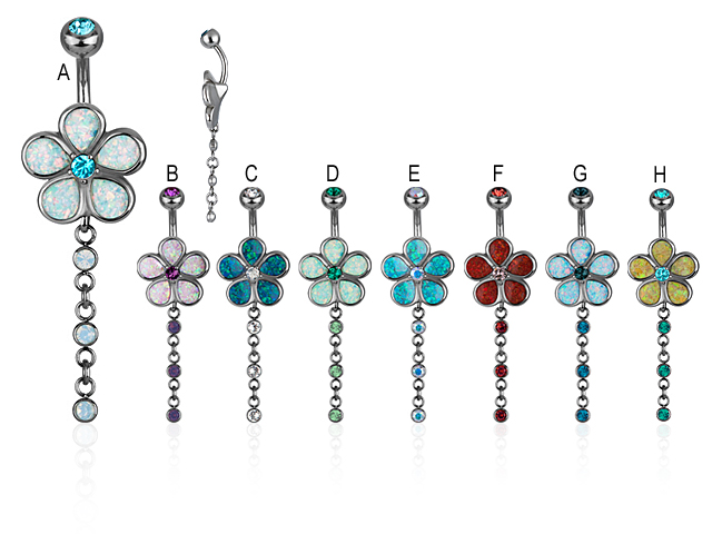 SS316L CRYSTAL & SYNTHETIC OPAL  ANEMONE BANANAS (GLOSS FINISH)