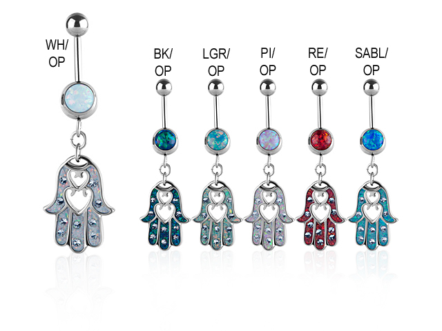 SS316L JEWELLED OPAL BANANAS w. FATIMA HAND OPAL INLAY DANGLE