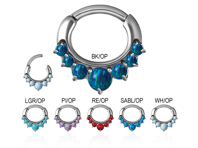 SS316L JEWELLED SEPTUM CLICKER.CURVED BAR, w.OPAL PRONG SETTING