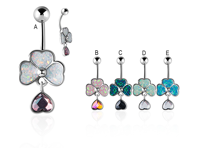 SS316L OPAL INLAY AND CRYSTAL BANANA (4 LEAF CLOVER DANGLING)