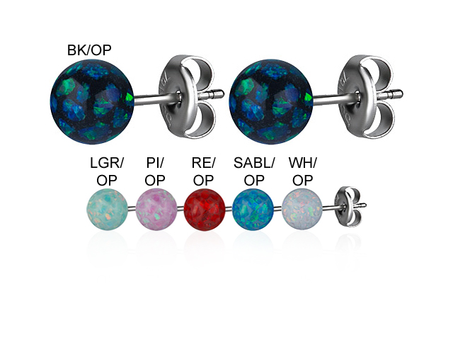 SS316L SYNTHETIC OPAL BALL 4MM EARSTUDS (GLOSS FINISH)