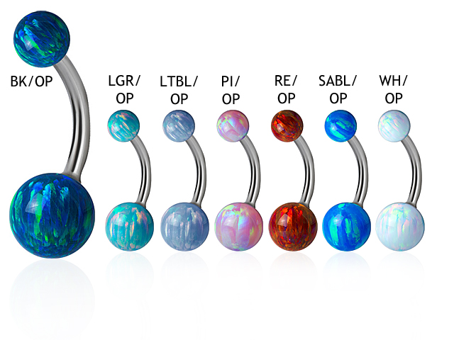 SS316L BANANA WITH DOUBLE SYNTHETHIC OPAL BALLS (8/5MM  14GA)