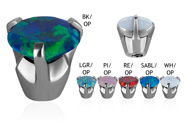 SS316L BALL w.ROUND 4MM SYNTHETIC OPAL (DIAMOND CUT / PRONG SET)