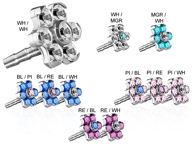 TIT. FLOWER (4MM) ATT w.SWAROVSKI GEMS® for BIOPLAST® INT LABRET