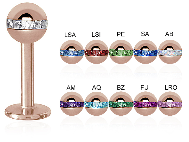 ROSEGOLD PVD LABRET JEWELLED CRYSTAL ORBIT BALL (16GA/4MM,GLOSS