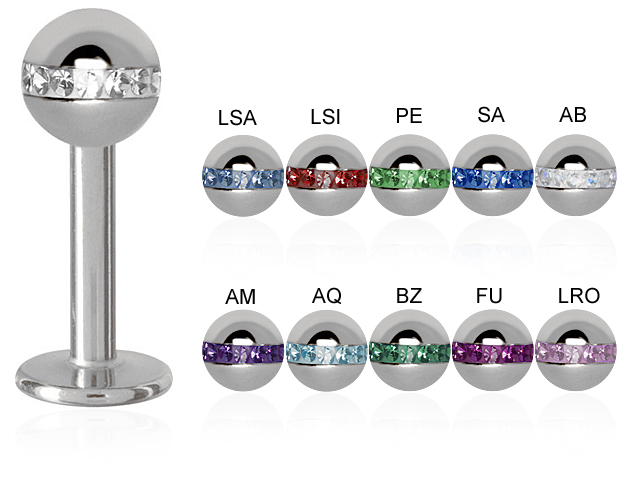 316L LABRET JEWELLED CRYSTAL ORBIT BALL (16GA/4MM,GLOSS FINISH)