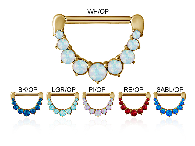 GOLD PVD STEEL NIPPLE CLICKER SHIELD w.SYN OPAL (PRONGS SETTING)