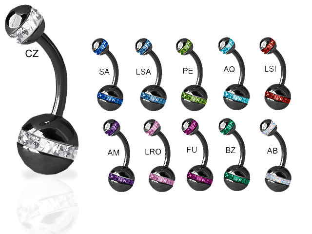 BLACK STEEL PVD JEWLD CRY. ORBIT BALL BANANA(5/8MM,GLOSS FINISH)