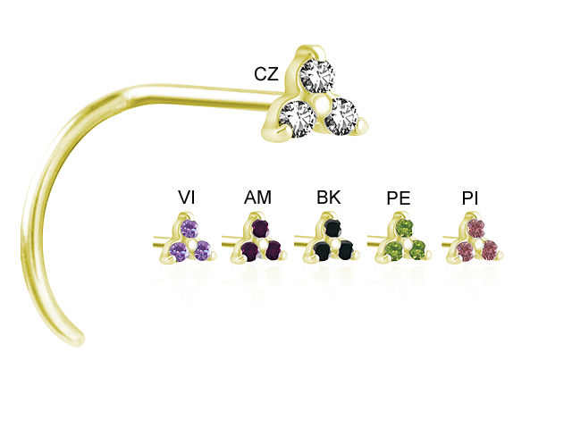 GOLD PVD NOSE STUD (TRINITY, CZ PRONG SETTING) - PIGTAIL