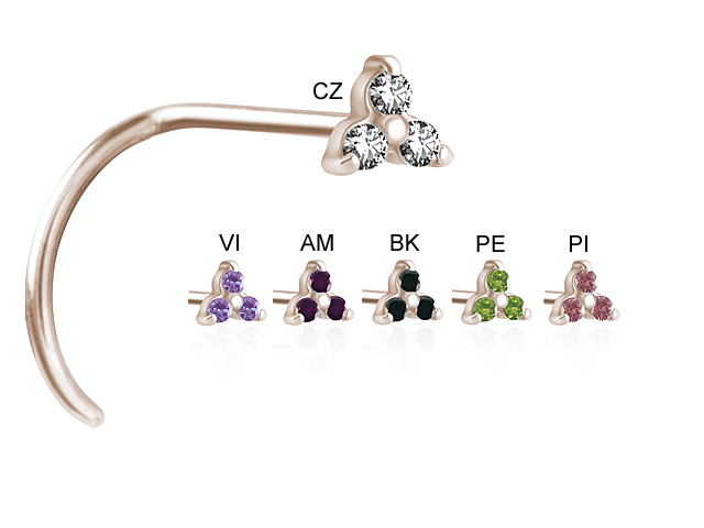 ROSEGOLD PVD NOSE STUD (TRINITY, CZ PRONG SETTING) - PIGTAIL