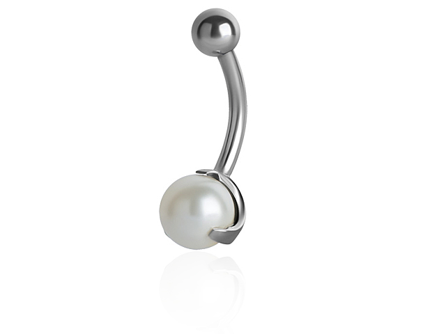 SS316L BANANA WITH 6MM ROUND SWAROVSKI® PEARL (PRONG SET)