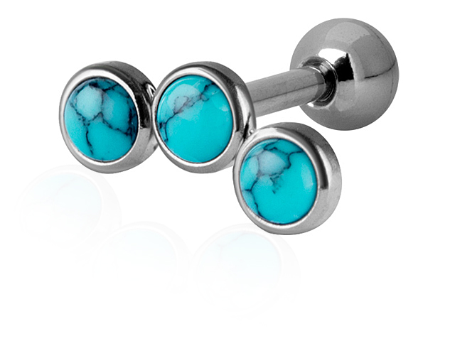 SS316L TRAGUS//HELIX BARBELL. w.CREATED GEMS FLAT DISCS(SETTING)