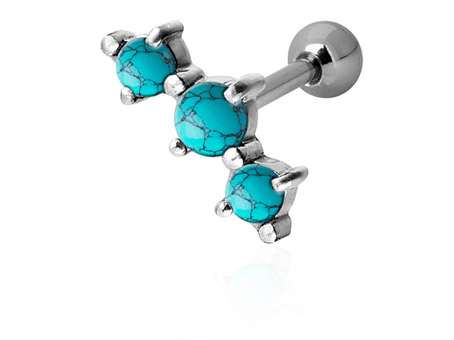 SS316L JEWELED HELIX BARBELL W. CREATED GEMS (RD/CABx3 SETTING)