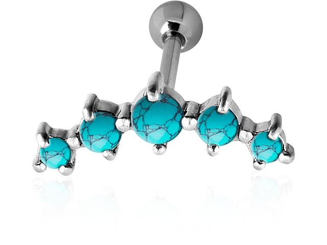 SS316L JEWELED HELIX BARBELL W. CREATED GEMS (RD/CABx5 SETTING)