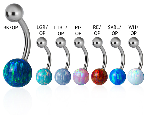 SS316L BANANA WITH SYNTHETHIC OPAL BALL (8MM/14GA)