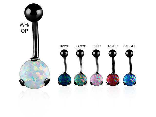 BLACK STEEL BANANA 8MM ROUND OPAL (DIAMOND CUT/PRONG SET)