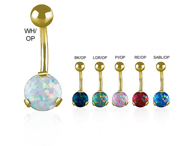 GOLD PVD STEEL BANANA 8MM ROUND OPAL (DIAMOND CUT/PRONG SET)