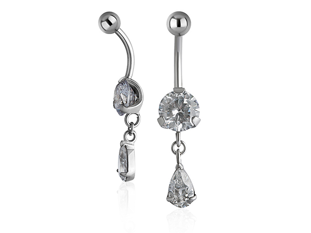 SS316L DANGLE BANANA WITH 8MM ROUND CZ AND SET TEARDROP CZ