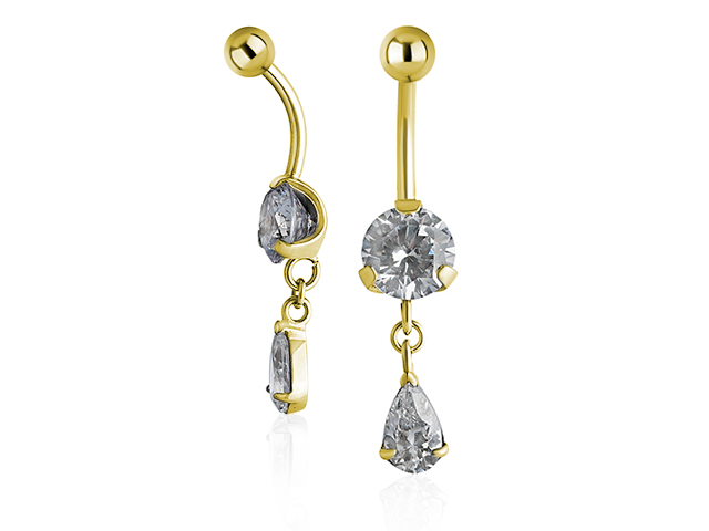 GOLD PVD BANANA TEARDROP DANGLE CUP PRONG SETTING WITH I RING ON