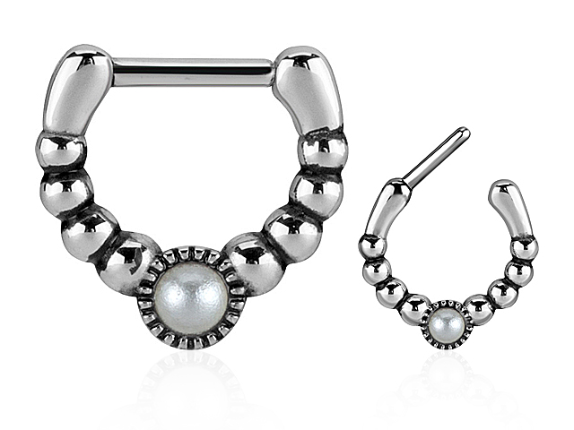 SS316L SEPTUM WITH SOLITAIRE 3MM PEARL SETTING