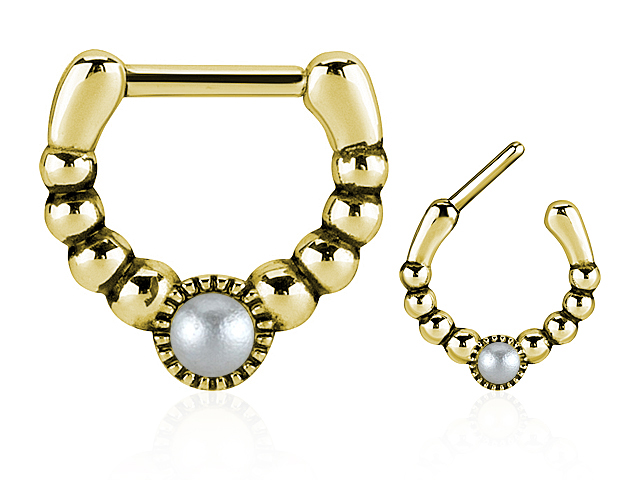 SS316L GOLD PVD SEPTUM WITH SOLITAIRE 3MM PEARL SETTING