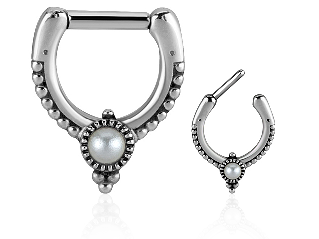 SS316L TRIBAL WITH SOLITAIRE PEARL SETTING