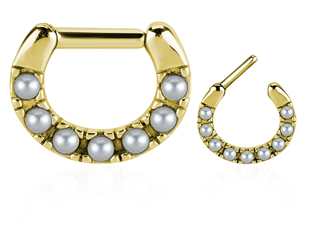 SS316L SEPTUM WITH PEARL PRONG SETTING PVD GOLD