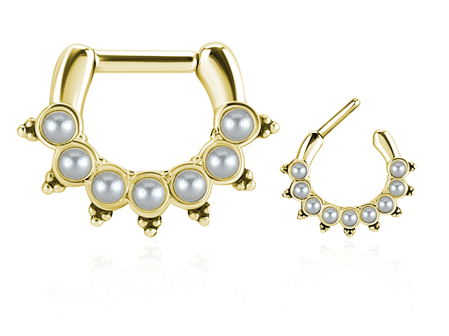 SS316L PVD GOLD TRIBAL SEPTUM WITH PEARL SETTING