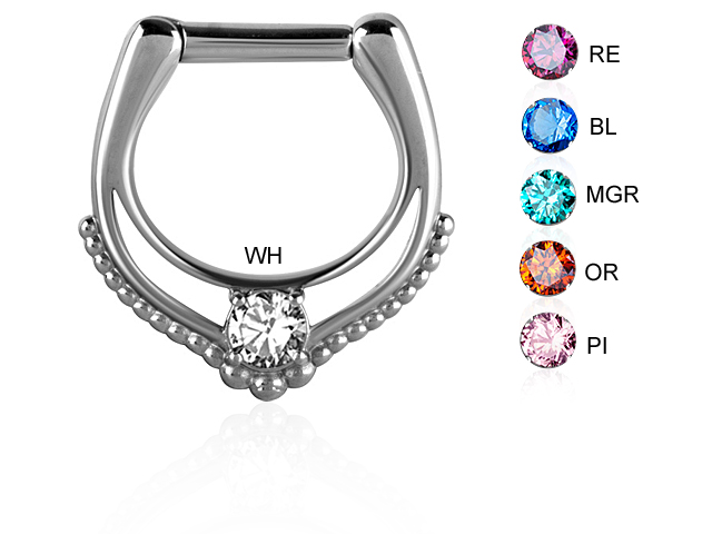 SS316L JEWELLED SEPTUM CLICKER SET WITH SWAROVSKI® ZIRCONIA