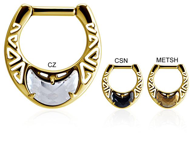 SS316L GOLD PVD CASTING JEWELLED SEPTUM W SWAROVSKI MOON FLAT BA