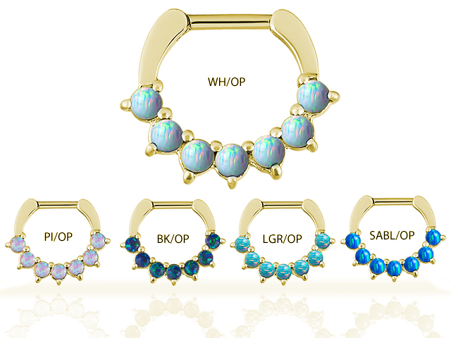 GOLD PVD STEEL  J.SEPTUM CLICKER W. SYN OPAL(1.2,1.6x08MM)-SETTI