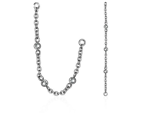 SS316L CRYSTAL (x3 BEZELS) CHAIN (6.5cm LONG) FOR MICRO BARBELLS
