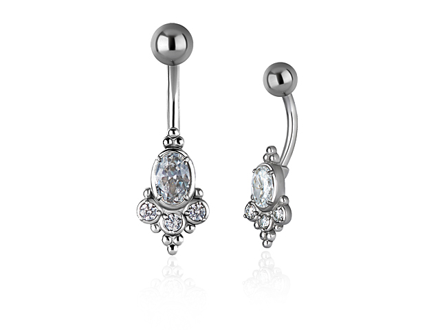 SS316L TRIBAL BELLY BANANA SET WITH CUBIC ZIRCONIA