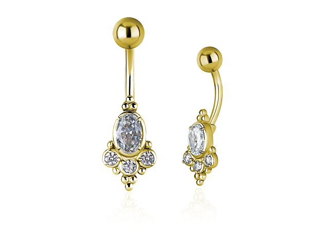 GOLD PVD SS316L TRIBAL BANANA WITH SET CUBIC ZIRCONIA