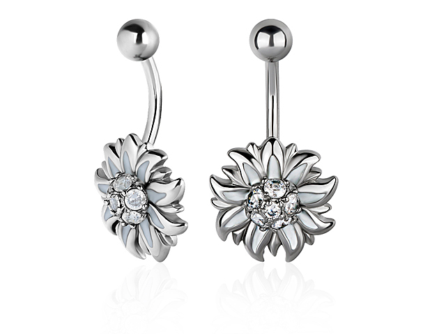 SS316L CUBICS & ENAMEL EDELWEISS FLOWER BANANA (SETTING)