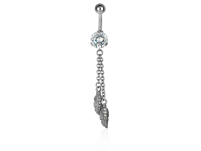 SS316L DANGLE BANANA WITH 8MM ROUND CZ (FEATHERS)