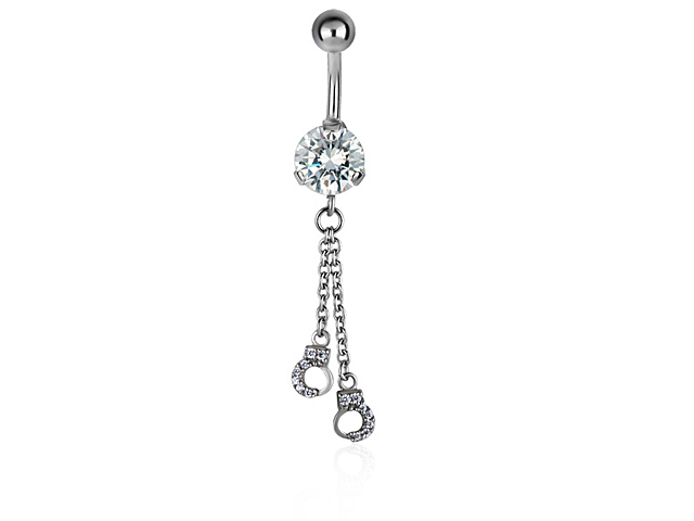 SS316L DANGLE BANANA WITH 8MM ROUND CZ (HANDCUFFS)