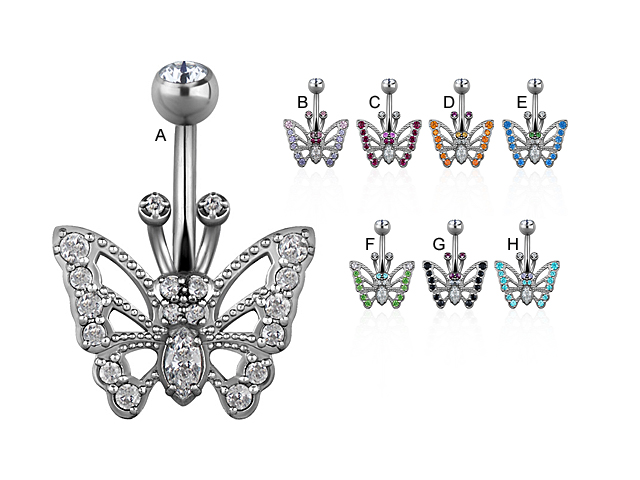 SS316L BUTTERFLY BANANA SET WITH SWAROVSKI® ZIRCONIA