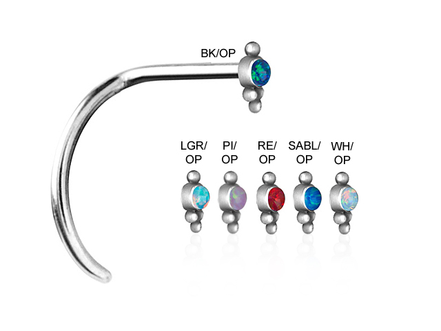 SS316L STEEL CASTING CURVED  NOSE STUD (TRIBAL OPAL) - PIGTAIL