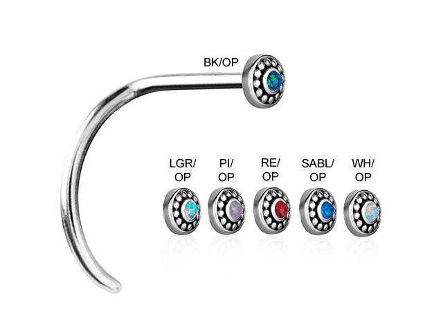 SS316L STEEL CASTING CURVED  NOSE STUD (TRIBAL OPAL) - PIGTAIL