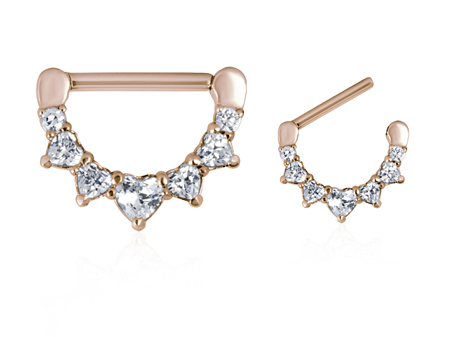 ROSE GOLD PVD STEEL JEWELLED NIPPLE CLICKER(HS CZ PRONG SETTING)