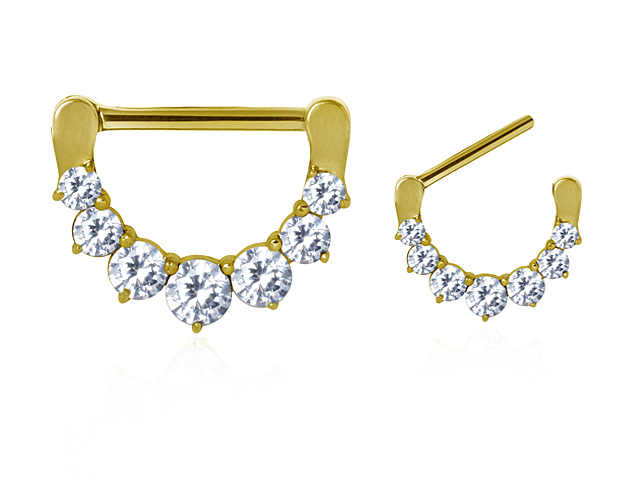 GOLD PVD STEEL JEWELLED NIPPLE CLICKER (CZ PRONGS SETTING)