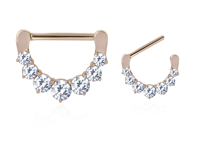ROSE GOLD PVD STEEL JEWELLED NIPPLE CLICKER (CZ PRONGS SETTING)