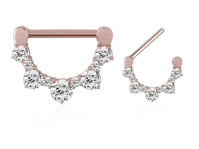 ROSE GOLD PVD STEEL JEWELLED NIPPLE CLICKER SHIELD(CZ PRONGS SET